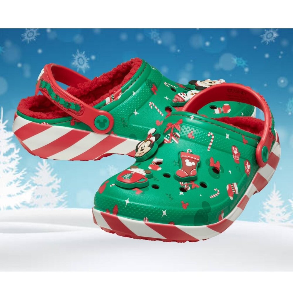 CROCS Mickey Holiday Lined Classic Clogs Women's 12 Men's 10 Christmas Xmas NWT